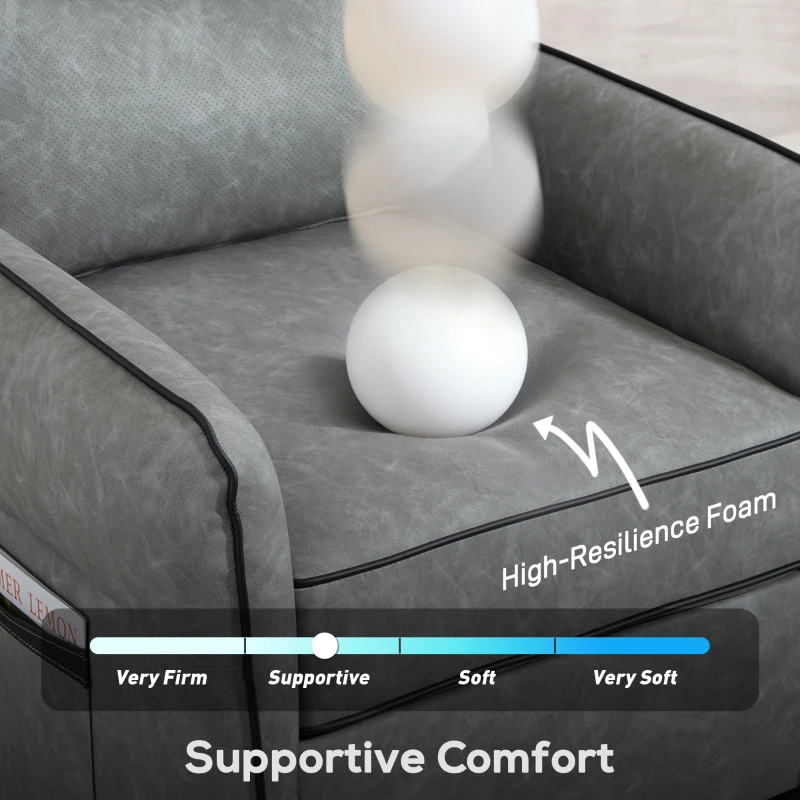 HOMCOM Accent Chair, Faux Leather Armchair - Grey