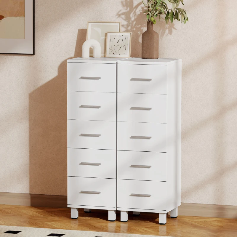 HOMCOM Cajonera de 5 Cajones para Dormitorio y Salón en Madera FSC, 30x30x95 cm, Blanco
