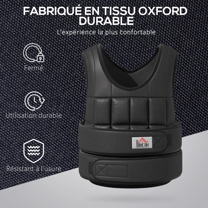 HOMCOM Gilet lesté réglable veste lestée 10 Kg max. poids amovibles entrainement musculation exercice boxe oxford 50x60cm noir
