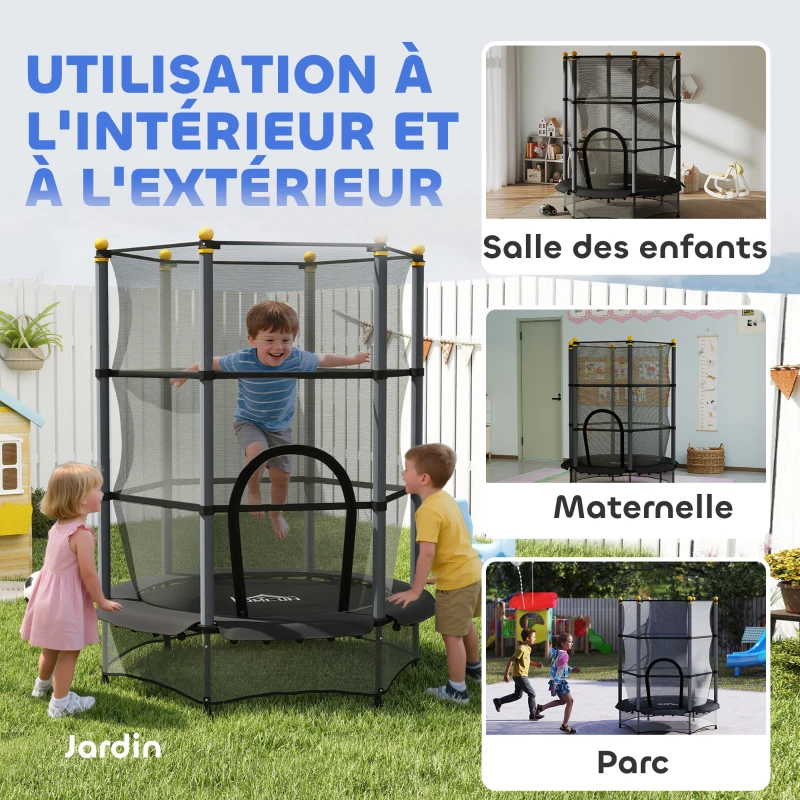 HOMCOM Trampoline Enfant Ø 1,40 × 1,90H m Filet de sécurité Porte zipée Couvre-Ressorts 6 poteaux rembourrés Inclus Noir