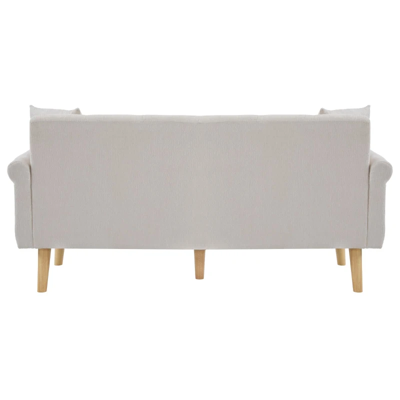 Canapé 2 places moderne en tissu chenille avec coussins épais, pieds robustes en bois massif, 162x74x77 cm, Beige