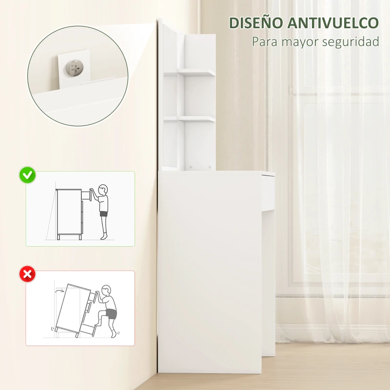 HOMCOM Tocador de Maquillaje con Espejo Mesa de Maquillaje con Cajón y Estantes Abiertos Blanco