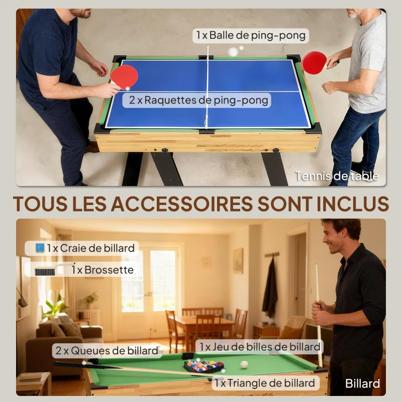 SPORTNOW Table multijeux 13 en 1 pliable, table de jeu baby-foot, billard, pour enfants et adultes 120 x 106 x 82 cm noyer clair(m-7)
