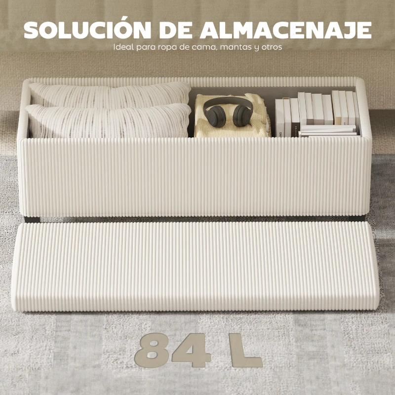 HOMCOM Banco Almacenaje Capacidad de 84 L 112x42x40cm Tapizado en Pana Pie de Cama para Sala de Estar Dormitorio Beige