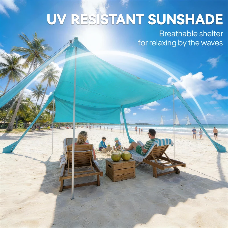 Outsunny Beach Tent Event Shelter with Detachable Sidewall and Carry Bag, for Camping, Trips, Fishing, Picnics, Sky Blue