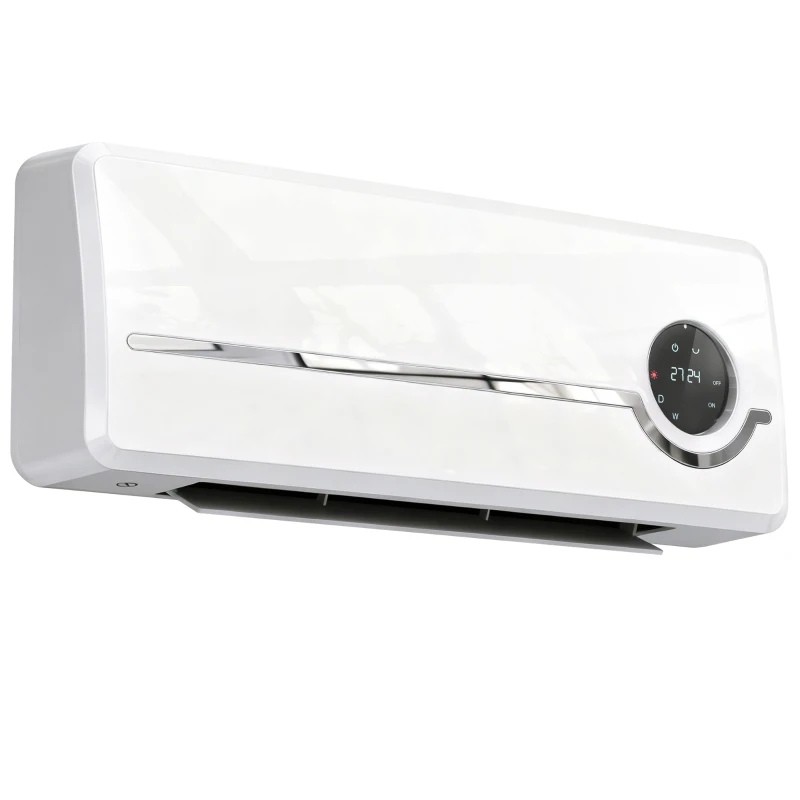 HOMCOM Chauffage mural en céramique 1000/2000W, radiateur électrique, ventilateur, thermostat, minuterie, 50x18,6x12,9cm, blanc