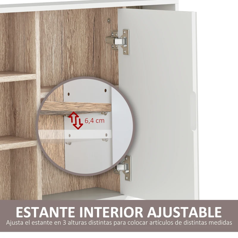 HOMCOM Armario Espejo con Espacio Interno con Estantes Ajustables Armario de Baño Montado en la Pared con Estantes Abiertos 60x14,5x49,4 cm Blanco y Roble