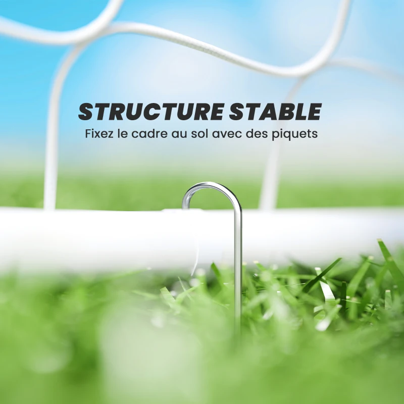 HOMCOM But de football - cage de foot - but d'entrainement dim. 186L x 62l x 123H cm - châssis métal filet PE - piquets & outil inclus - blanc