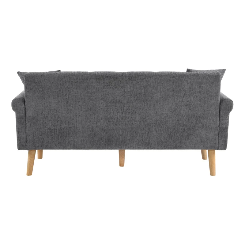 Canapé 2 places moderne en tissu chenille avec coussins épais, pieds robustes en bois massif, 162x74x77 cm, Gris