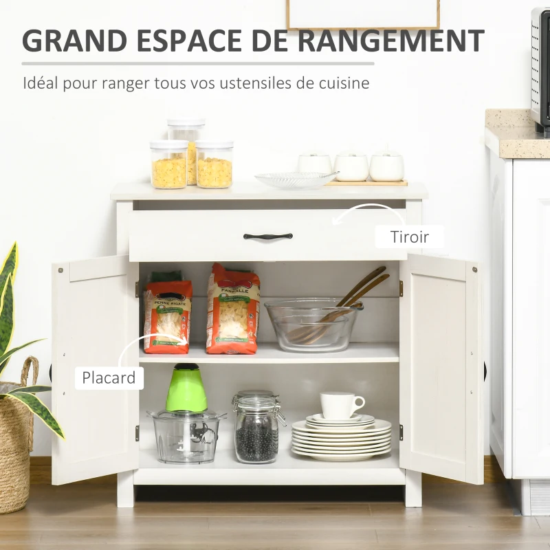 HOMCOM Buffet salon, meuble de rangement avec tiroir, 2 portes de grange et étagère réglable, 80 x 39,7 x 80 cm, blanc