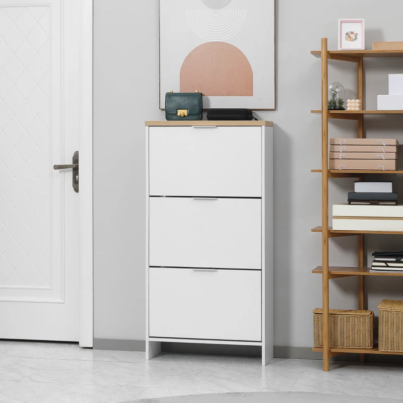 HOMCOM Meuble à chaussures 3 portes abattants avec étagères réglables capacité 12 paires de chaussures 60 x 24 x 120 cm blanc