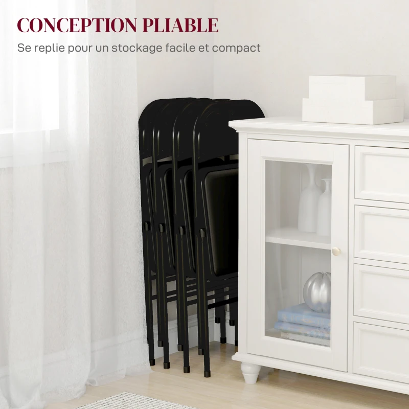 HOMCOM Lot de 4 chaises pliantes chaises de salle à manger portables cadre en acier 45 x 46 x 78 cm noir
