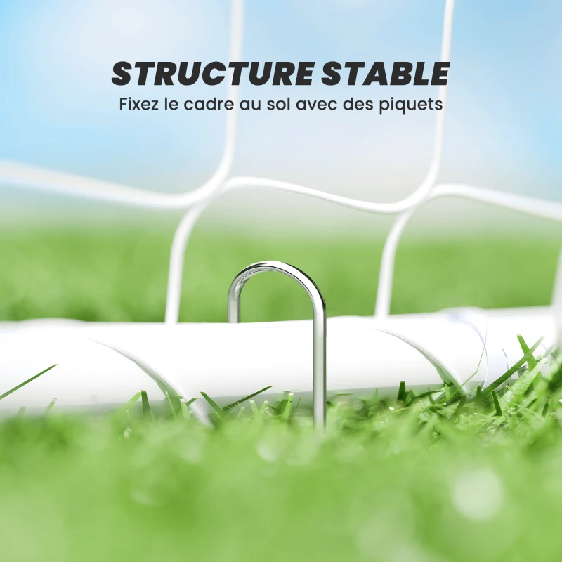 HOMCOM But de football - cage de foot - but d'entrainement dim. 301L x 120l x 200H cm - châssis métal époxy filet PE - piquets inclus - blanc