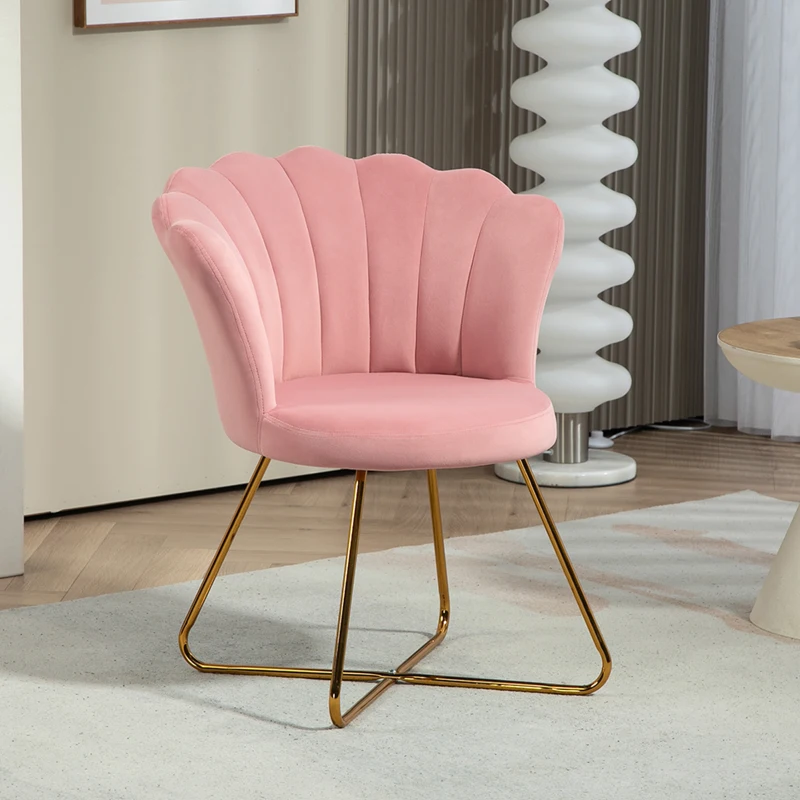 HOMCOM Fauteuil coquillage chaise coiffeuse fauteuil en velours fauteuil de salon avec pieds en acier 69 x 64 x 80 cm rose