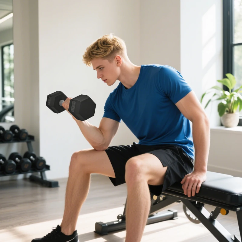 HOMCOM Ensemble d'haltères courtes, lot de 2 haltères hexagonaux recouverts de caoutchouc, acier noir