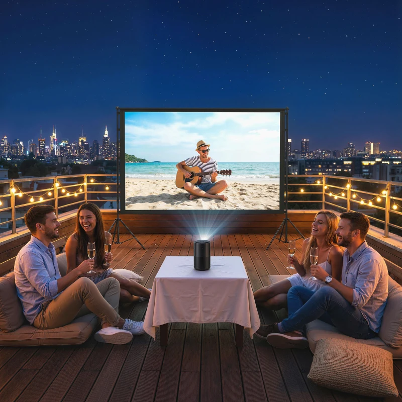 HOMCOM Pantalla para Proyector 254 cm 16:9 HD 4K/8K, Ángulo de Visión 160°, Doble Cara y Trípodes Plegables, Blanco