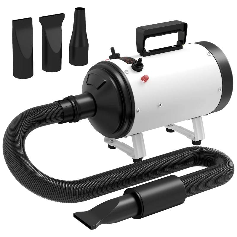 PawHut Sèche-cheveux pour chien pulseur chien professionnel 2200W avec 3 buses différentes faible bruit 3 températures blanc