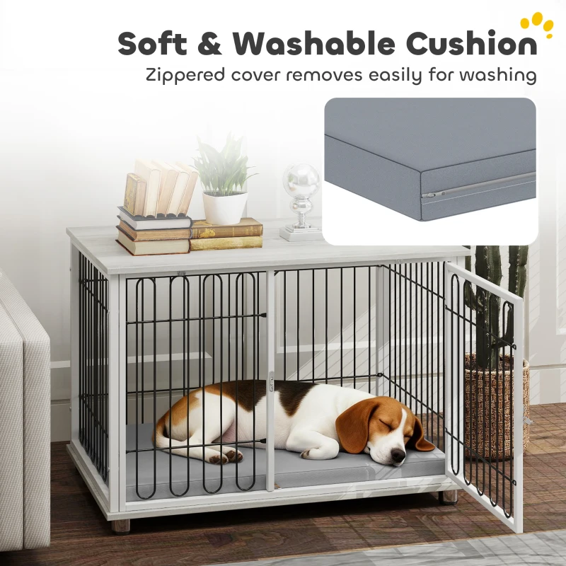 PawHut Cage pour chien caisse pour chien avec coussin pieds réglables pour chiens moyens jusqu'à 20 kg 90 x 58 x 62,5 cm gris