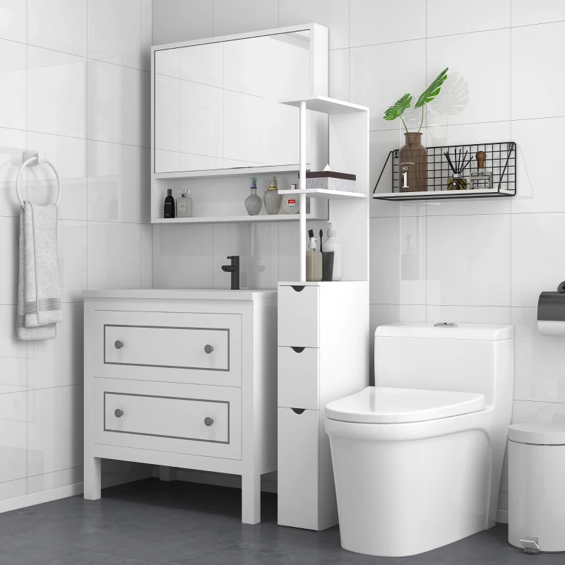 HOMCOM Meuble colonne salle de bain armoire de salle de bain avec tiroirs étagères ouvertes placard 15 x 33 x 136,5 cm blanc