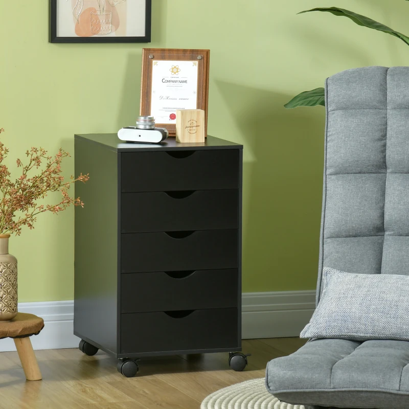 HOMCOM Caisson bureau mobile, meuble rangement bureau sur roulettes, 5 tiroirs, 40 x 40 x 67 cm, noir
