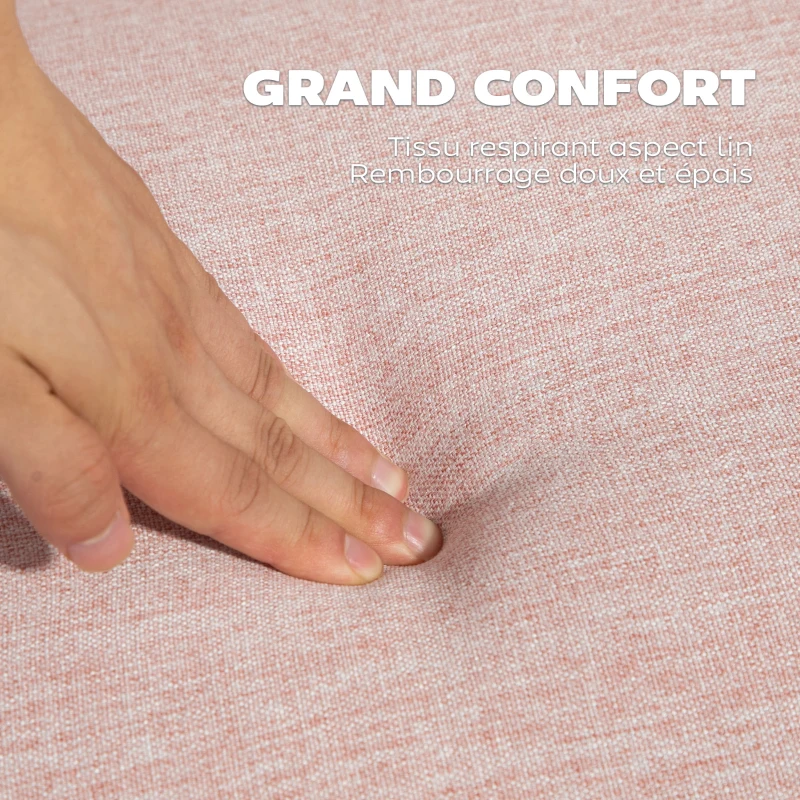 HOMCOM Canapé Convertible 2 Places Design scandinave Dossier inclinable 3 Positions Pieds Bois Tissu Aspect Lin Rose