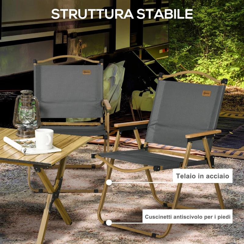 Outsunny Set 2 Sedie per Esterni Pieghevoli con Braccioli in Tessuto Oxford e Acciaio, Grigio