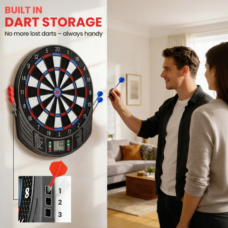 SPORTNOW Set electronic de darts cu vârfuri moi, ecrane LED duble, 33 de jocuri, 202 de variante, până la 8 jucători