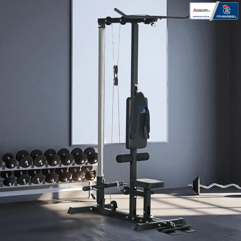 Station de musculation - Aosom.fr x FFHandball - Station à Poulie, tirage poitrine, banc de musculation Musculation