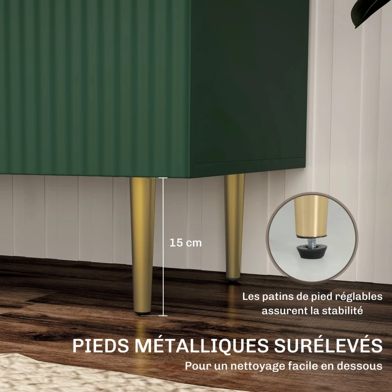 HOMCOM Buffet cuisine meuble de rangement avec 2 portes étagère réglable pieds métalliques surélevés 80 x 40 x 80 cm vert olive