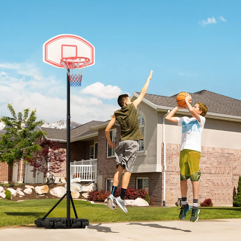 HOMCOM Panier de basket extérieur ajustable portable hauteur d'arceau réglable 212-250 cm base de lestage sur roulettes poteau métal noir blanc