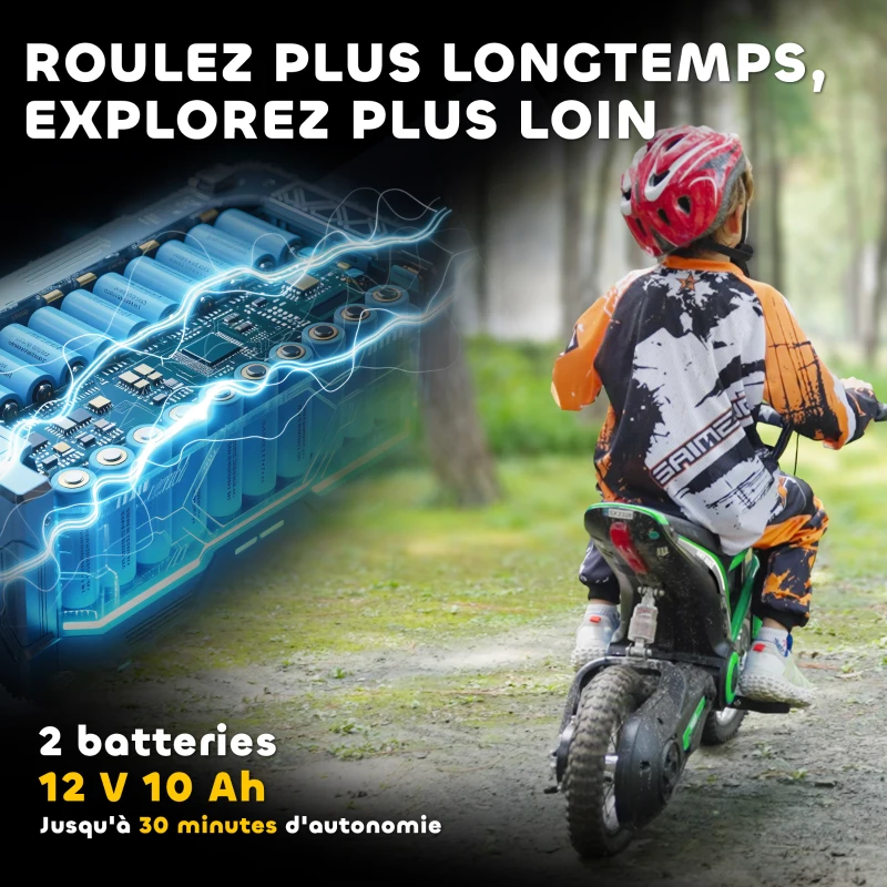 HOMCOM Moto cross électrique enfant moto électrique enfants moteur 350 W batterie 12V 8-16 km/h pneus gonflables 12'' vert
