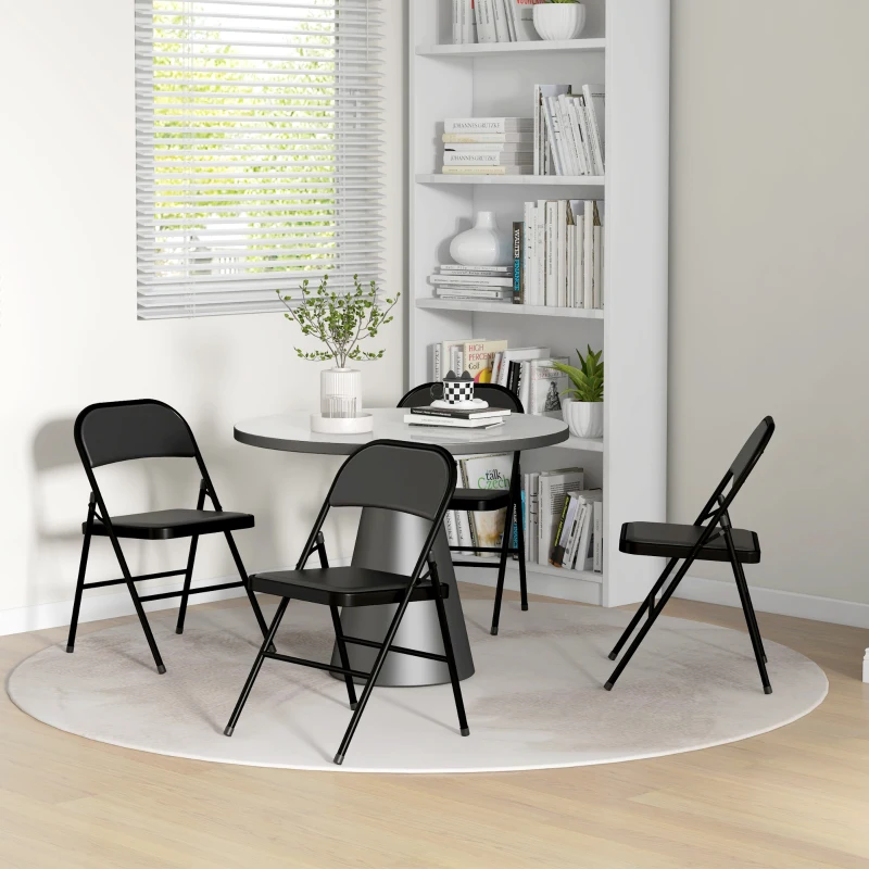 HOMCOM Lot de 4 chaises pliantes chaises de salle à manger portables cadre en acier 45 x 46 x 78 cm noir