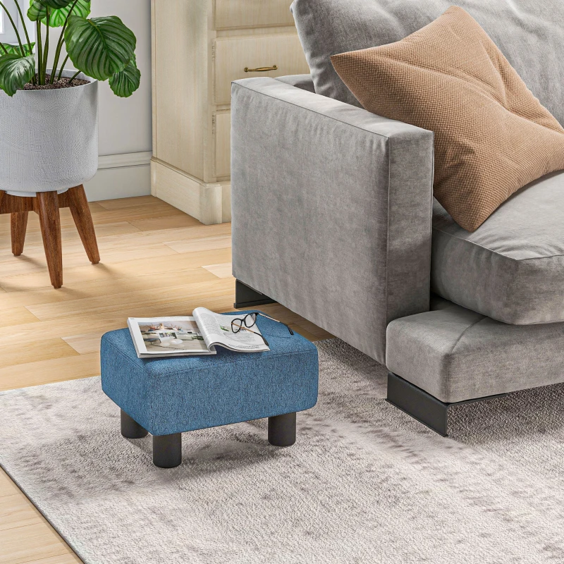 HOMCOM Pouf repose-pied tabouret bas en tissu de lin capacité de charge 110 Kg 40 x 30 x 24 cm bleu foncé