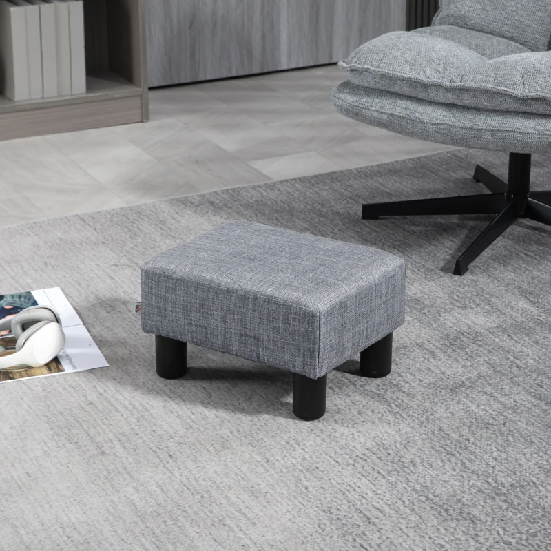 HOMCOM Pouf repose-pied tabouret bas en tissu de lin capacité de charge 110 Kg 40 x 30 x 24 cm gris