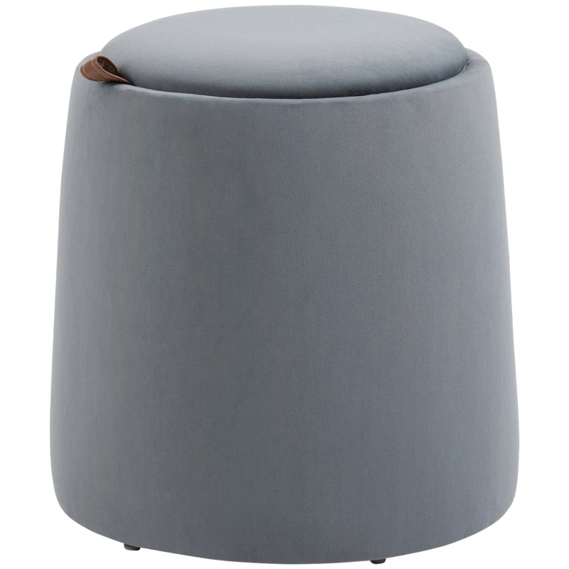 HOMCOM Pouf coffre rangement, pouf repose-pieds en tissu velours givré, couvercle réversible, Ø 44 x 47,5 cm, gris