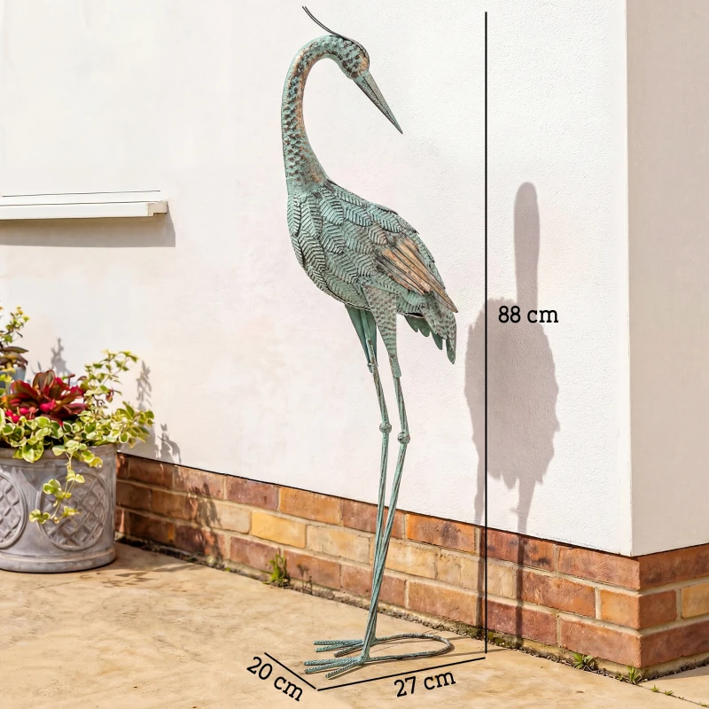 Outsunny Heron Garden Statue Metal Bird Outdoor Statue 88 cm Standing Sculpture with Ground Anchors Green and Bronze