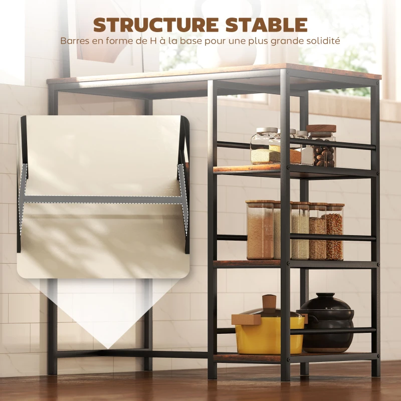 HOMCOM Table de bar mange-debout avec 3 étagères de rangement et cadre en acier, 90 x 50 x 90,5 cm, brun rustique, noir