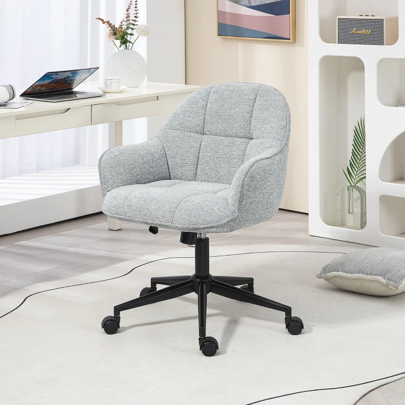 HOMCOM Fauteuil chaise de bureau dossier assise capitonnée hauteur réglable pivotant 360° piètement noir revêtement tissu gris