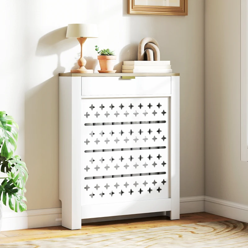 HOMCOM Couvercle de radiateur, cache radiateur avec placard rabattable et étagère supérieur, 78 x 19 x 95,5 cm, blanc