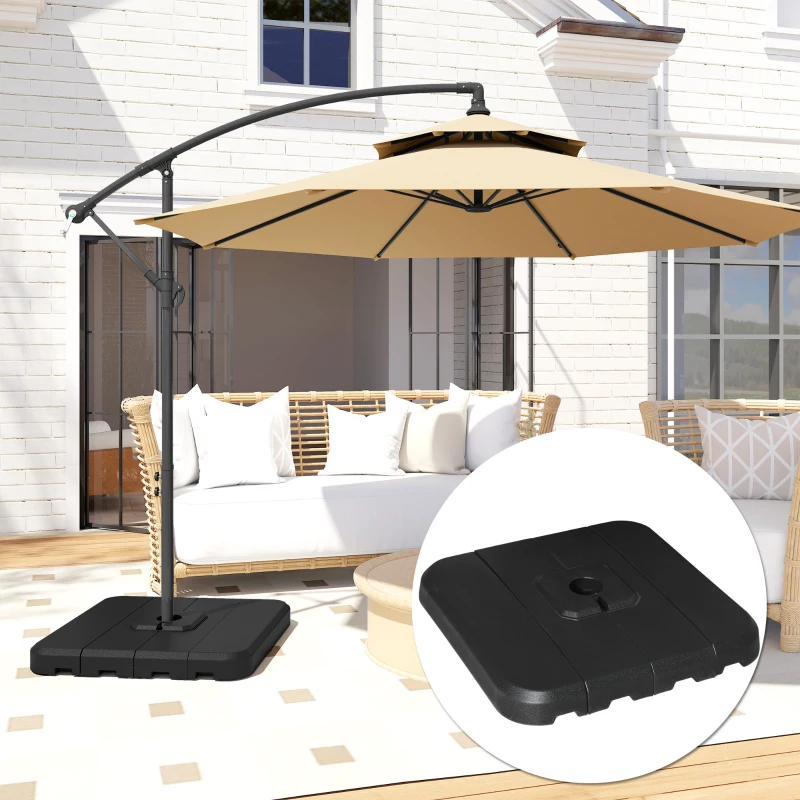 Outsunny Ensemble de 4 pieds de parasols poids pour supports de parasol base de lestage parasol remplissage eau ou sable jusqu'à 90 kg/130 kg HDPE 98 x 98 x 13 cm noir