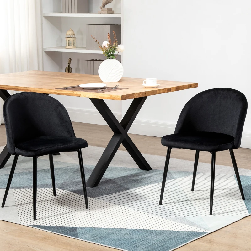 HOMCOM Lot de 2 chaises salle à manger chaise de cuisine scandinave chaise en velours rembourrée avec pieds effilés en métal