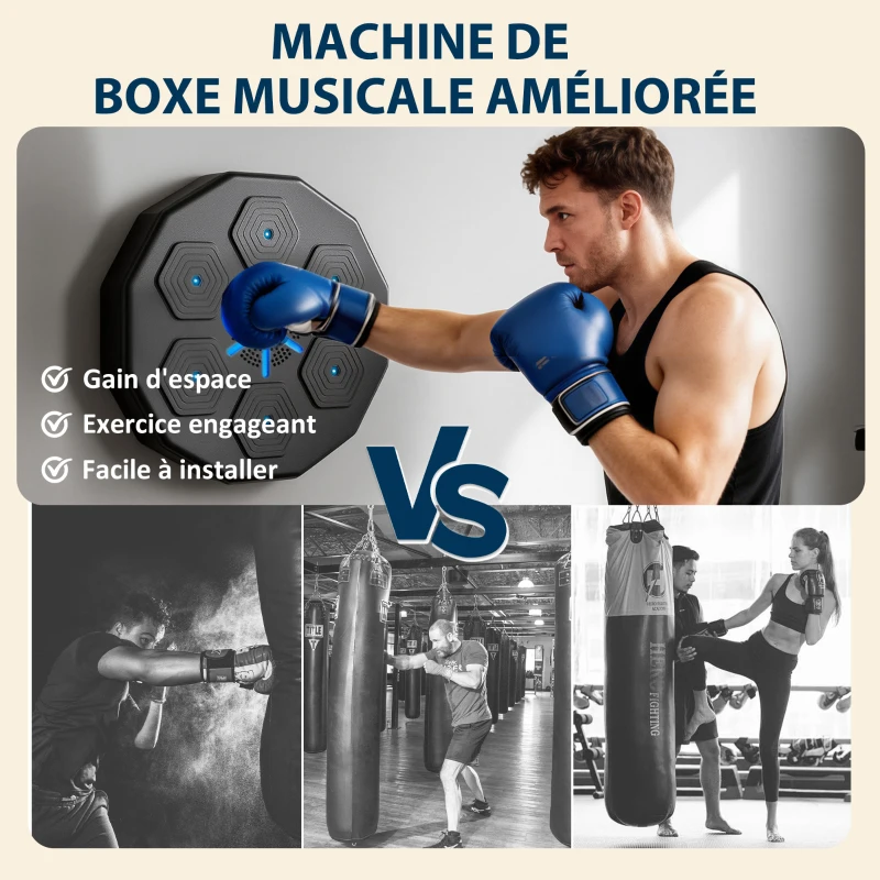 SPORTNOW Machine de boxe musicale music boxing machine mural avec bluetooth music 40 x 40 x 7,5 cm, noir