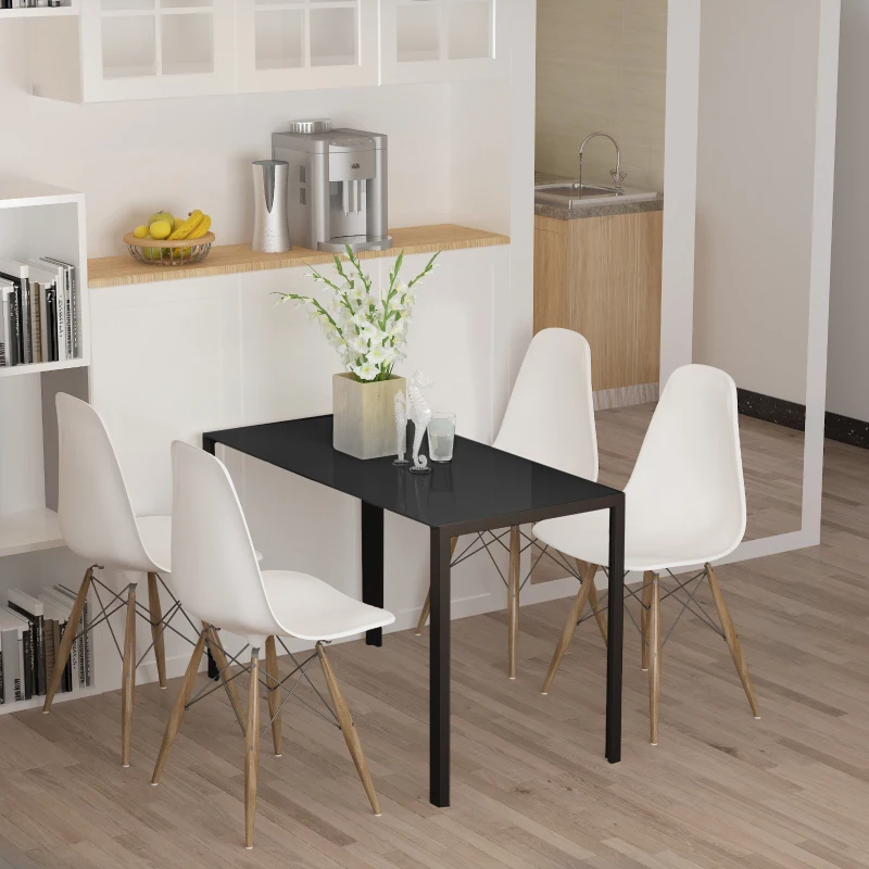 HOMCOM Table à manger pour 4 personnes, table de cuisine avec plateau en verre trempé et pieds en métal, 120x60x75cm, noir