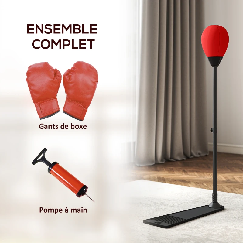 SPORTNOW Sac de frappe vitesse autoportant punching ball hauteur réglable 70-105 cm avec gants et pompe à main