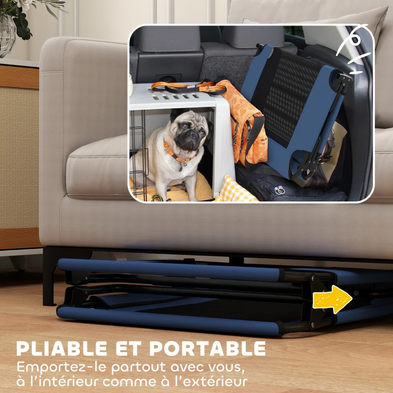 PawHut Lit surélevé pour chiens pliable rafraîchissant, lit de camp pour animaux en maille respirante 107x61x20cm bleu foncé