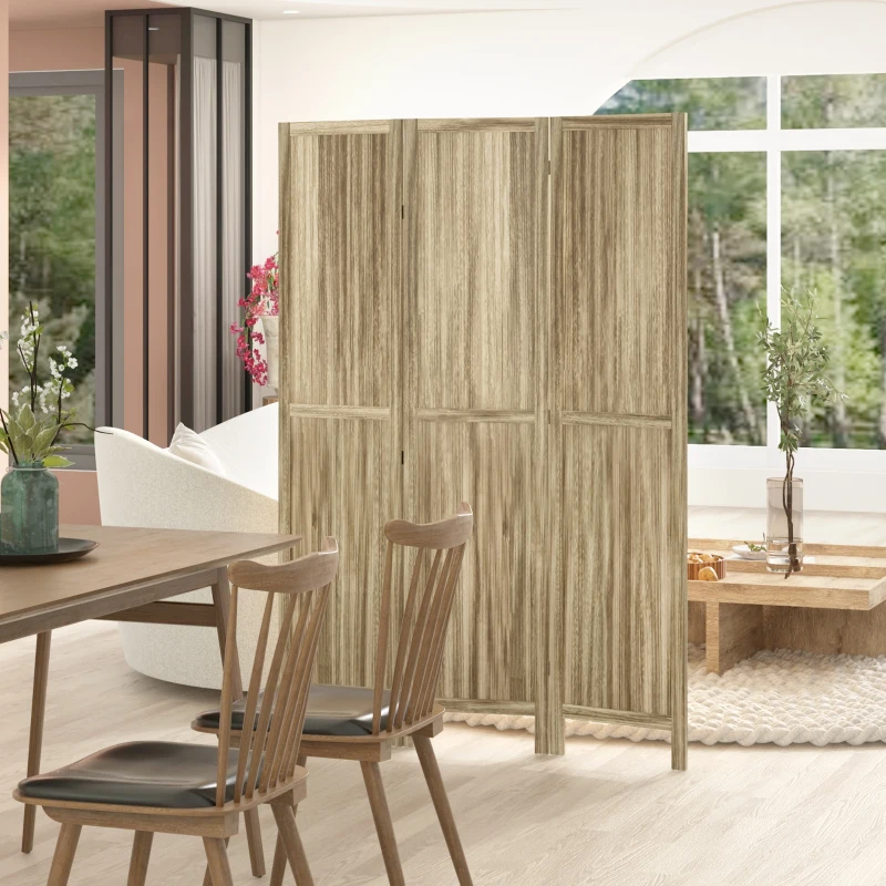 HOMCOM Paravent en bois de paulownia 3 panneaux 120 x 170 cm séparateur de pièce cloison de séparation pliable - naturel
