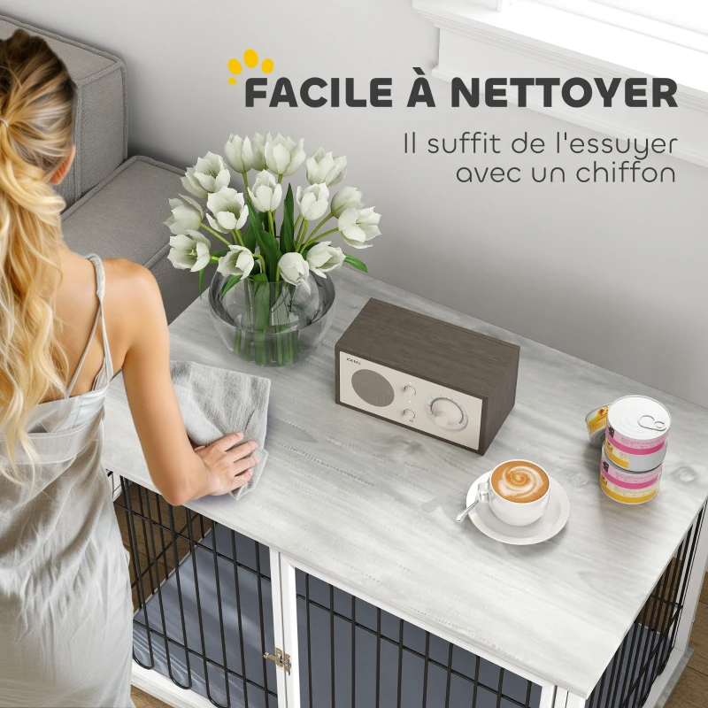 PawHut Cage pour chien caisse pour chien avec coussin pieds réglables pour chiens moyens jusqu'à 20 kg 90 x 58 x 62,5 cm gris