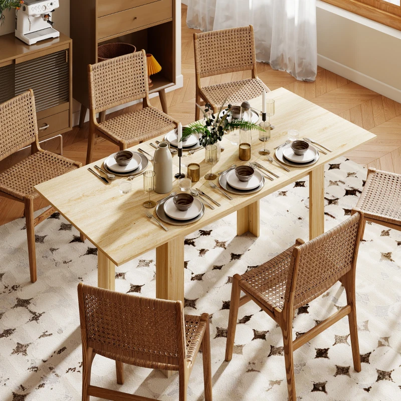 HOMCOM Table à manger extensible, table de cuisine rectangulaire, pour 6-8 personnes, 140-180 x 80 cm, effet bois naturel