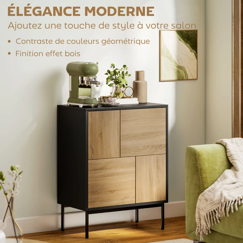 HOMCOM Buffet salon meuble de rangement armoire de cuisine portes à pousser et 4 placards style moderne 60 x 35 x 78 cm, noir(m-5)