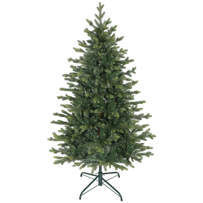 HOMCOM Sapin de Noël artificiel 150 cm, arbre de Noël réaliste avec 1202 pointes de branche articulée, support en métal, vert
